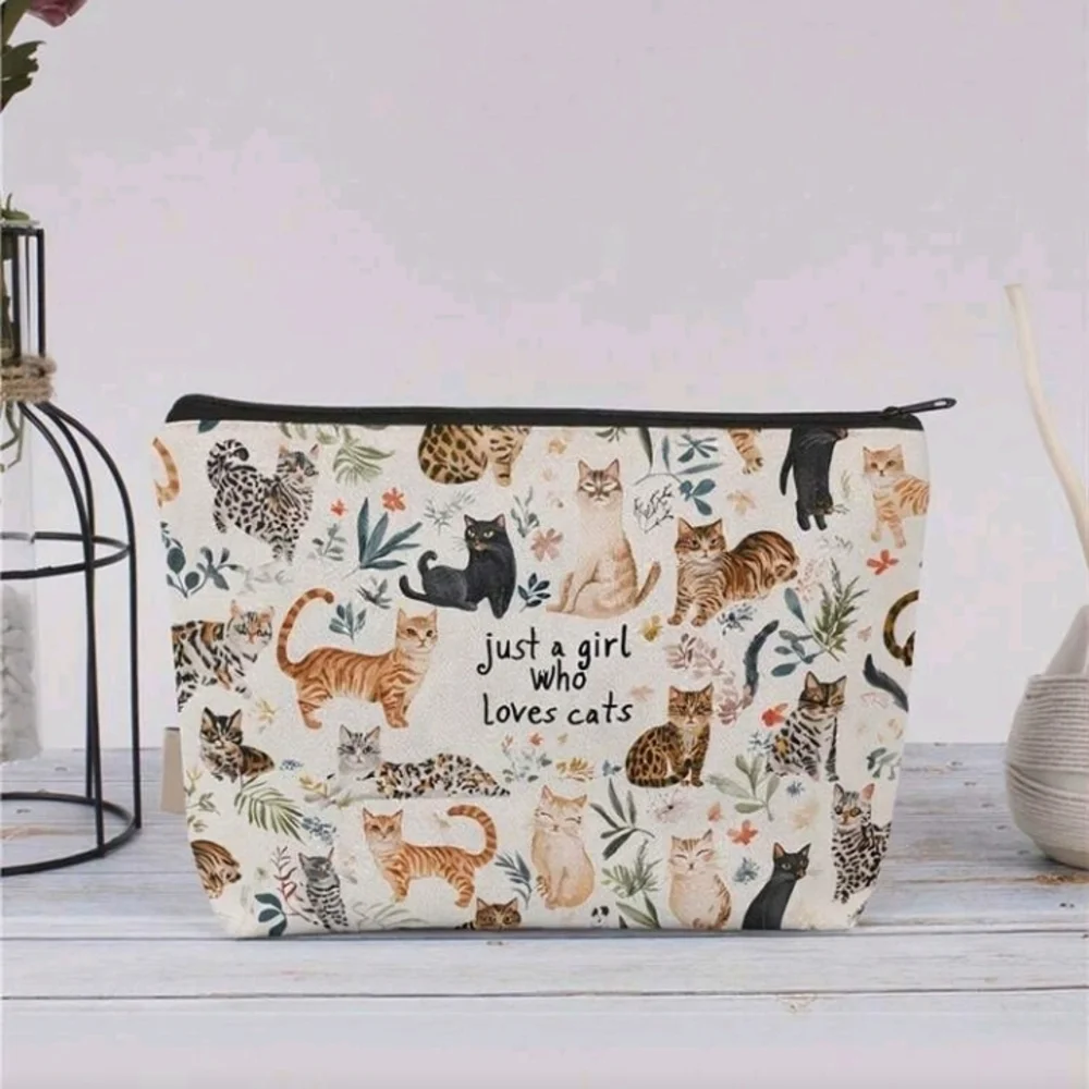 Just A Girl Who Loves Cats Canvas Zipper Pouch Cat Print Cat Lover Purse